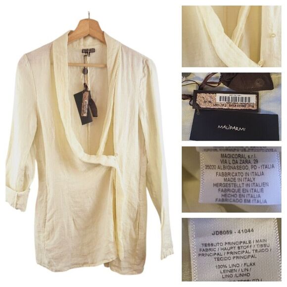 Maliparmi Asymmetrical Linen Blazer Womens Fits S-M ( Shows Size 42 L) - Picture 1 of 13